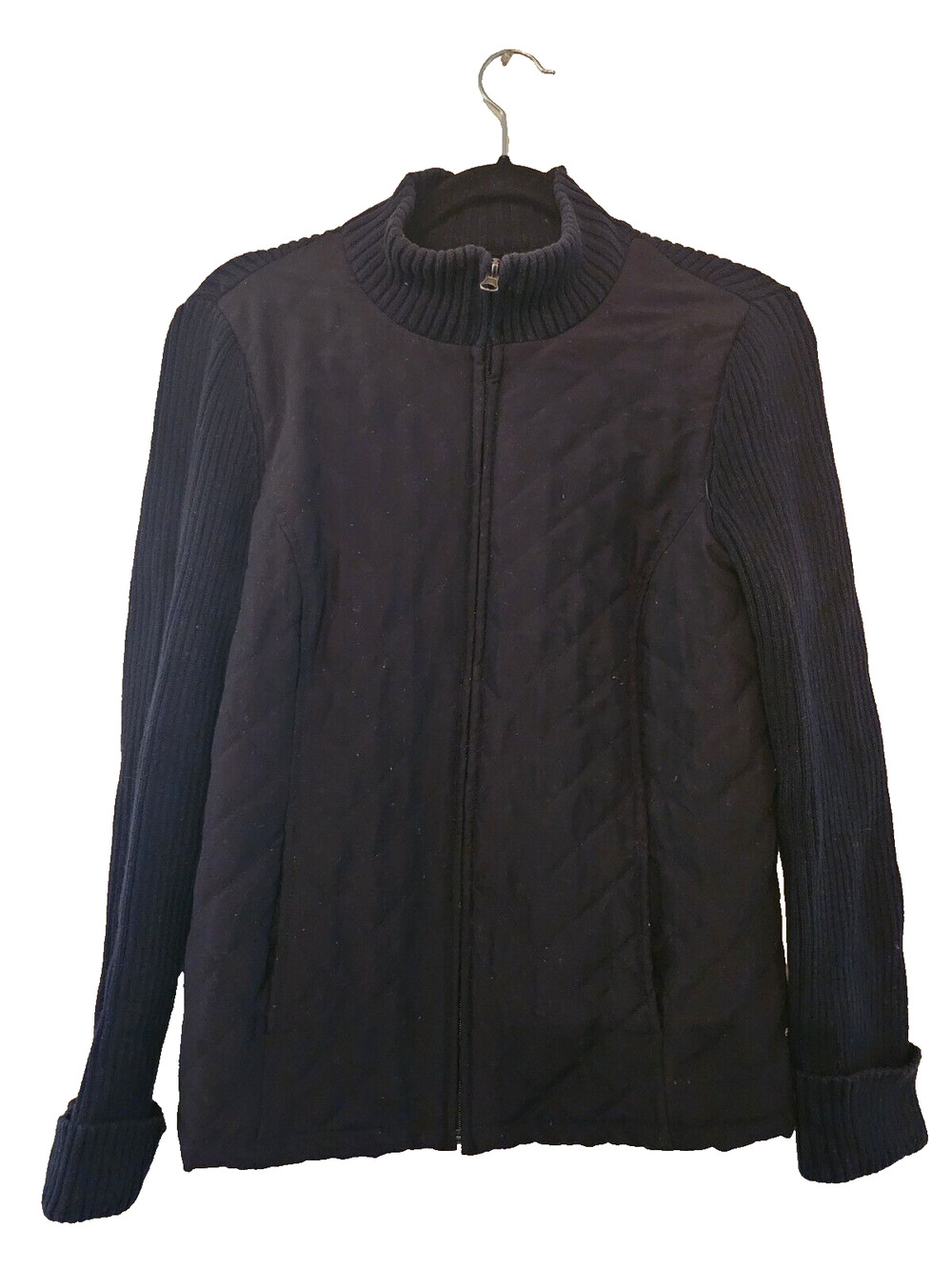 Croft & Barrow Black Quilted Front Knit Sweater/Jacket Size PS